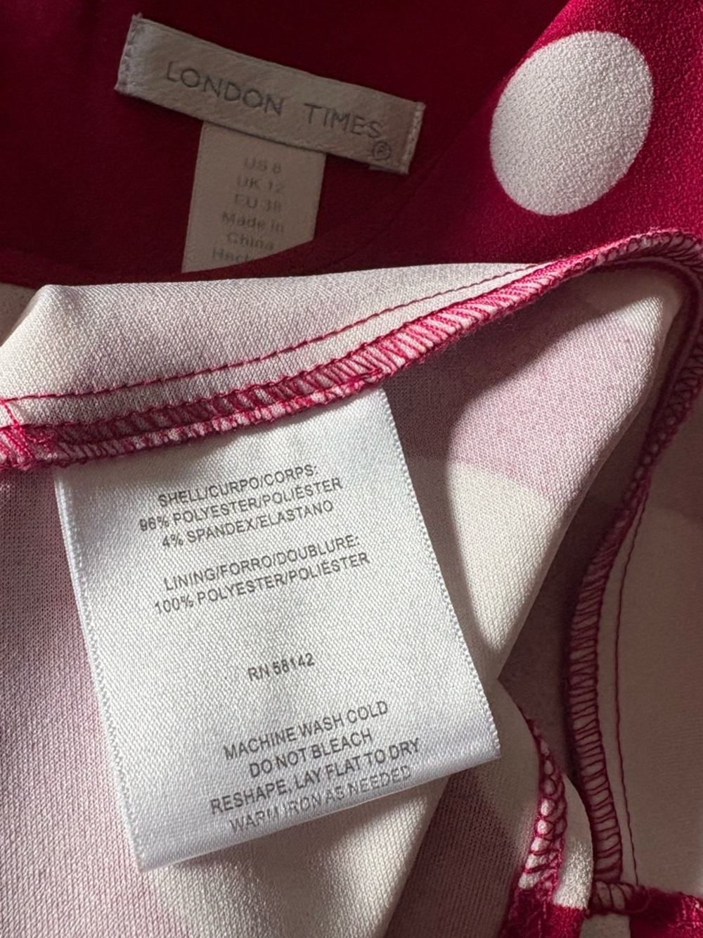 London Times Polka Dot Dress- Magenta & White- Size 8 - Picture 8 of 9